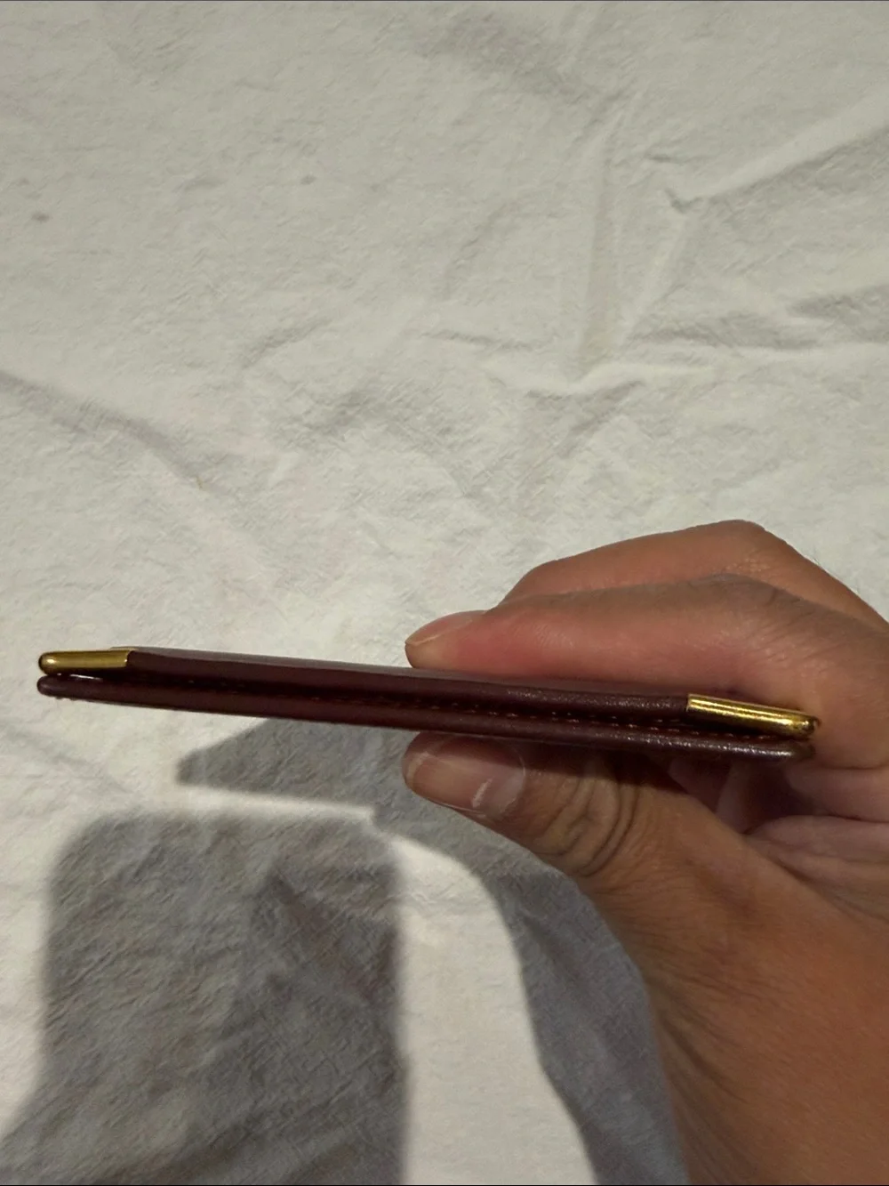 Vintage Cartier Brown Leather Card Holder with Gold Corner Accents